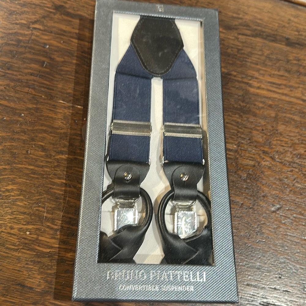 Piattelli Classic Navy Suspenders with Silver Accents